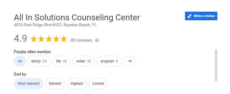 4.9 star rated florida drug rehab All In Solutions Counseling Center
